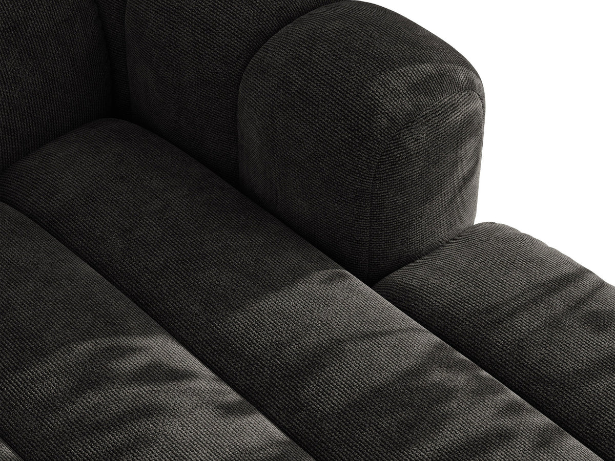Lupine Ecksofa mit Bettfunktion und Stauraum links, Bezug aus Stoff Eden in Leichtes beige, schwarze Kunststoffbeine, Ecksofa-Form von Micadoni.