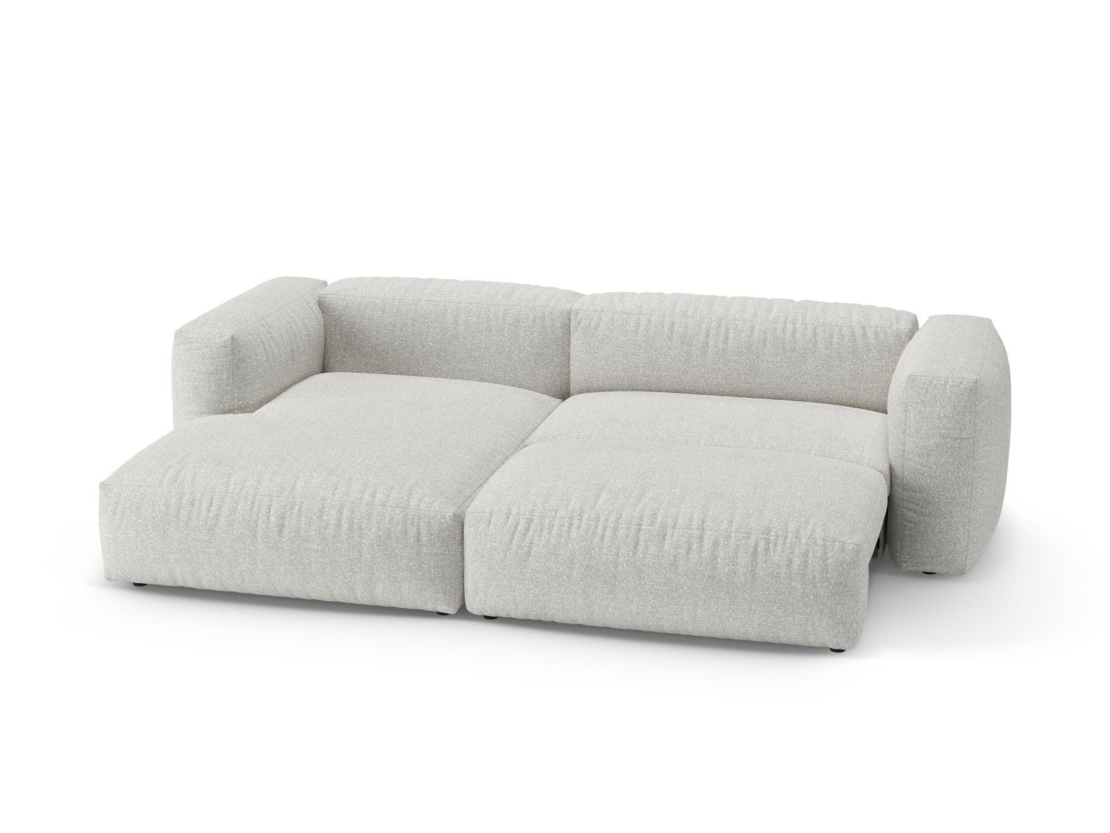 Elegantes 4-Sitzer Ecksofa links, Modell Martina, bietet eine praktische Bettfunktion und Stauraum in einem ansprechenden Grey Beige Melange.