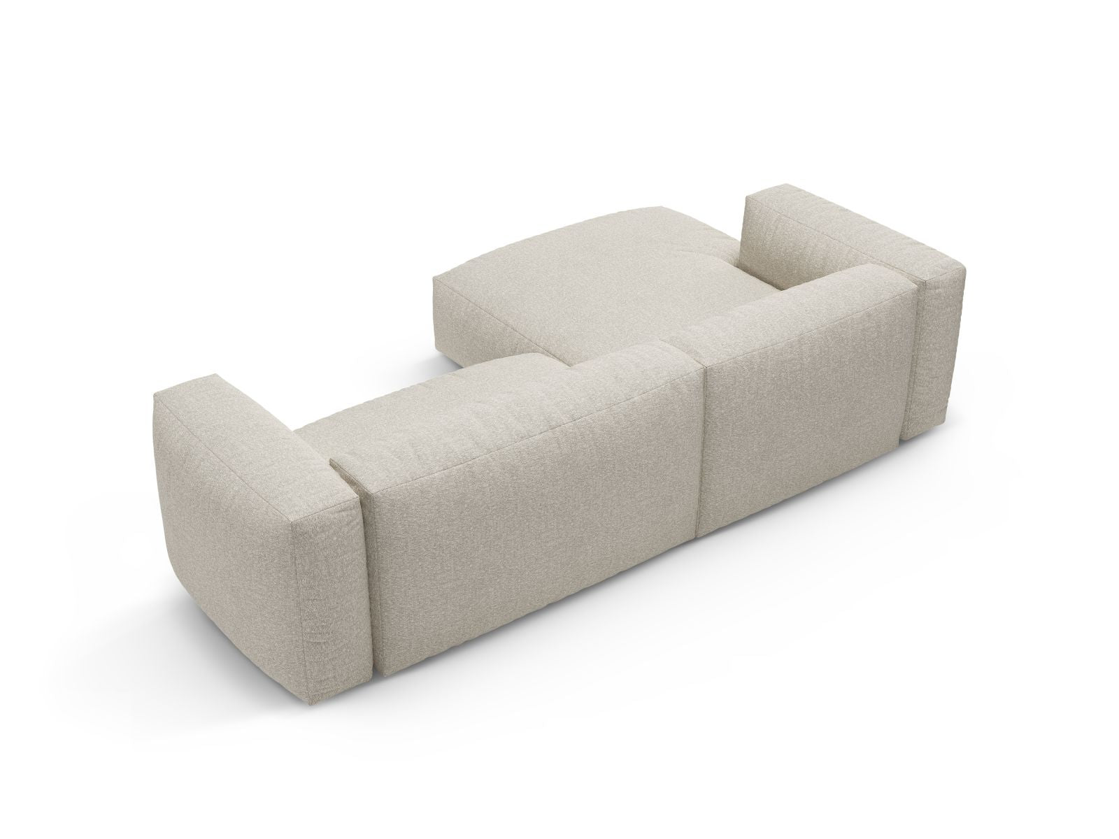 Elegantes beiges Ecksofa Martina für 4 Personen, linksseitig mit Schlaffunktion und integriertem Stauraum, ideal für gemütliche Wohnbereiche.