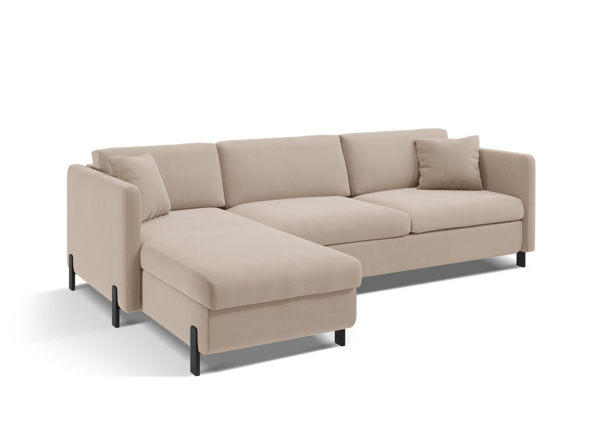 Gloria Velour links Ecksofa mit Schlaffunktion und Stauraum 5 Sitzer in Beige-Salvador präsentiert im Onlineshop von KAQTU Design AG. Bettsofa links ist von Micadoni