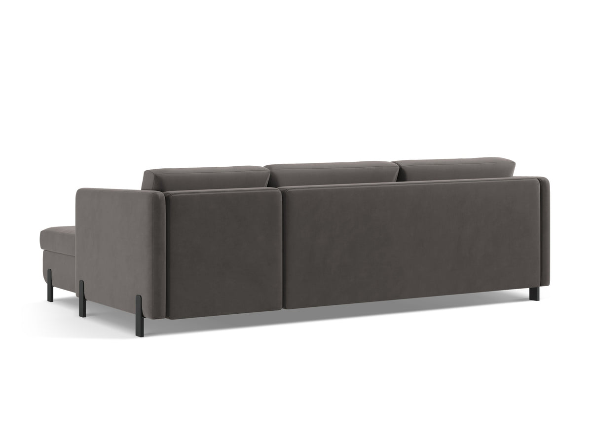 Gloria Velour links Ecksofa mit Schlaffunktion und Stauraum 5 Sitzer in Grey-Salvador präsentiert im Onlineshop von KAQTU Design AG. Bettsofa links ist von Micadoni