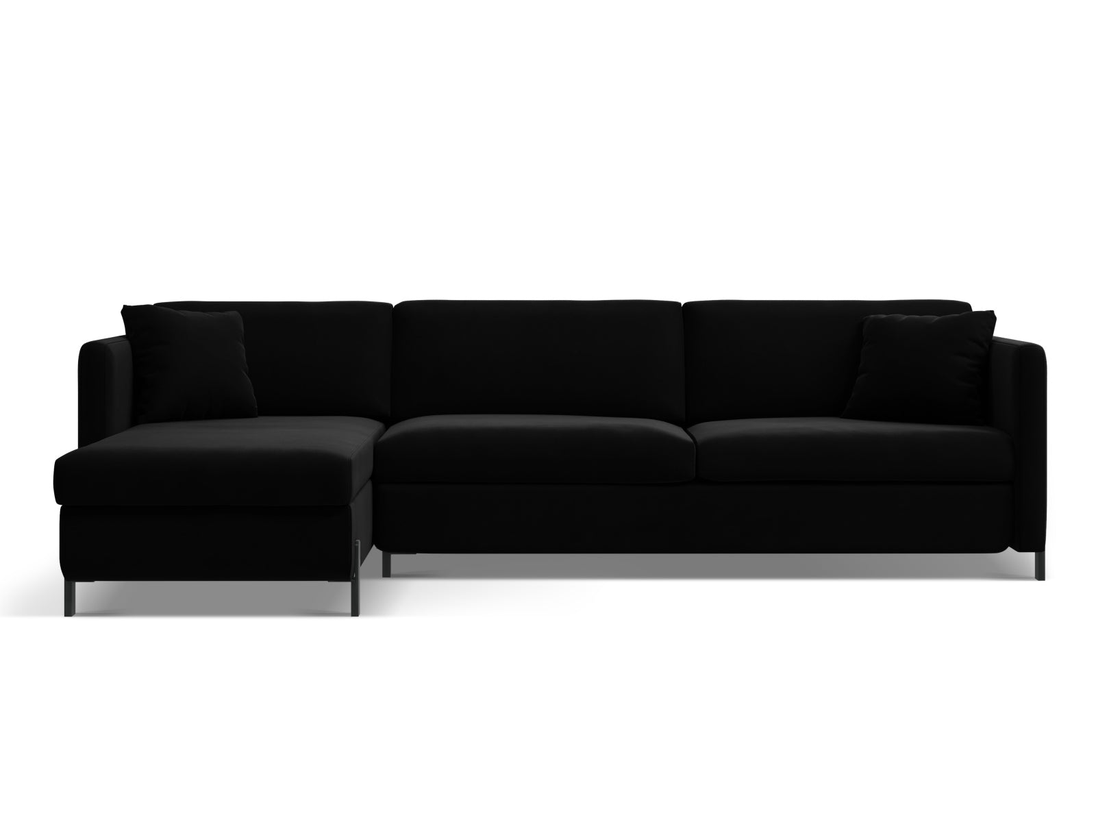Gloria Velour links Ecksofa mit Schlaffunktion und Stauraum 5 Sitzer in Black-Salvador präsentiert im Onlineshop von KAQTU Design AG. Bettsofa links ist von Micadoni