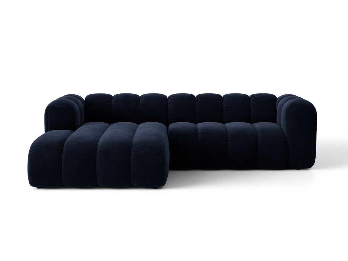 Lupine Ecksofa mit Bettfunktion und Stauraum links, Bezug aus Stoff Eden in Leichtes beige, schwarze Kunststoffbeine, Ecksofa-Form von Micadoni.