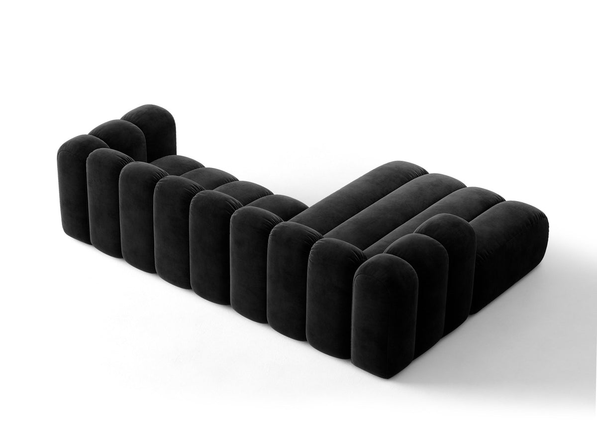 Lupine Ecksofa mit Bettfunktion und Stauraum links, Bezug aus Stoff Eden in Leichtes beige, schwarze Kunststoffbeine, Ecksofa-Form von Micadoni.
