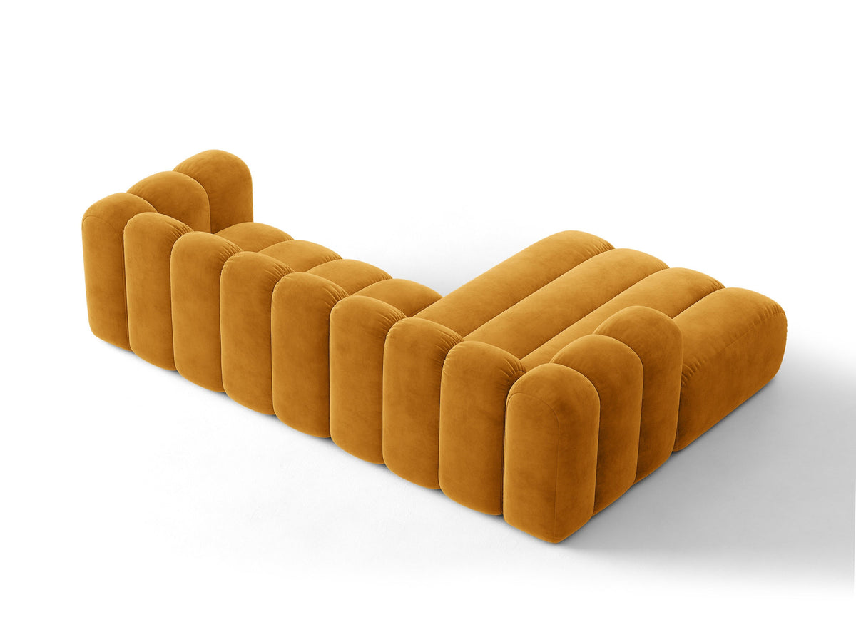 Lupine Ecksofa mit Bettfunktion und Stauraum links, Bezug aus Stoff Eden in Leichtes beige, schwarze Kunststoffbeine, Ecksofa-Form von Micadoni.
