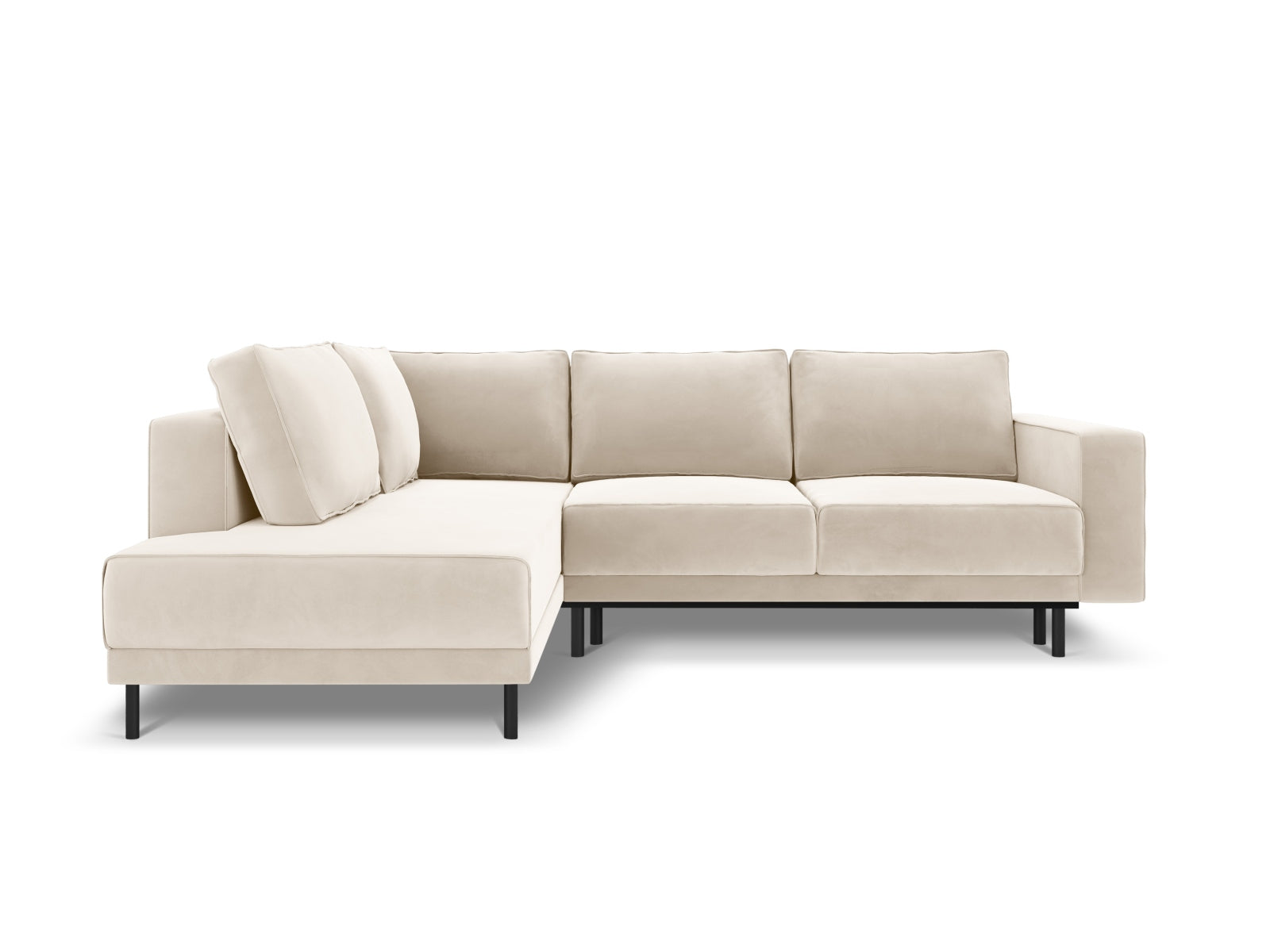 Modernes Caro Velour Ecksofa in sanftem Beige, 5-Sitzer mit praktischer Schlaffunktion, perfekt für gemütliche Abende und Gäste.