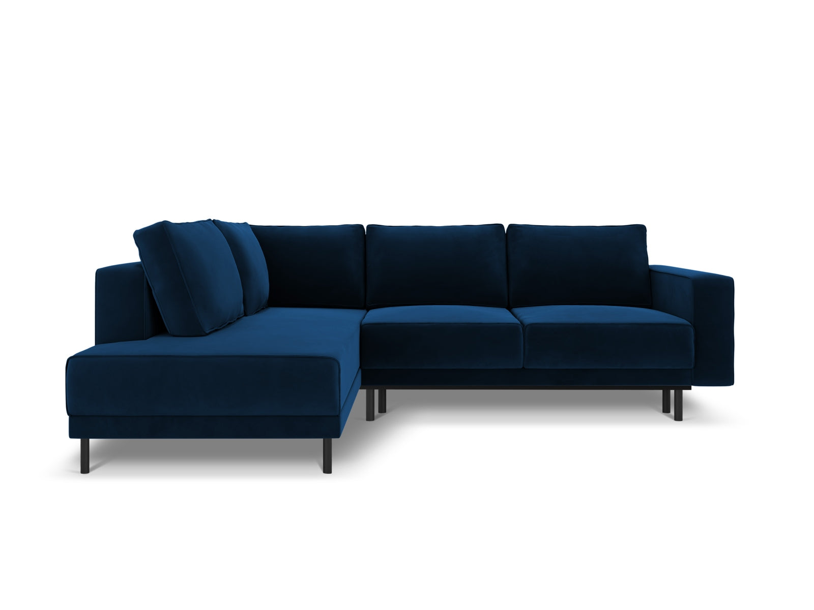 Modernes Caro Velour Ecksofa in Royal Blue, 5-Sitzer mit praktischer Schlaffunktion, perfekt für gemütliche Abende und Gästeübernachtungen.