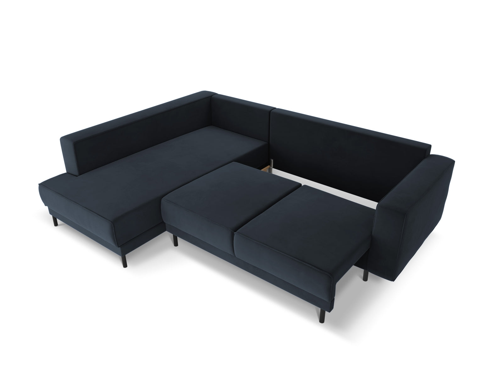 Modernes Caro Velour Ecksofa in edlem Blau, 5-Sitzer mit praktischer Schlaffunktion, perfekt für gemütliche Abende und Gästeübernachtungen.
