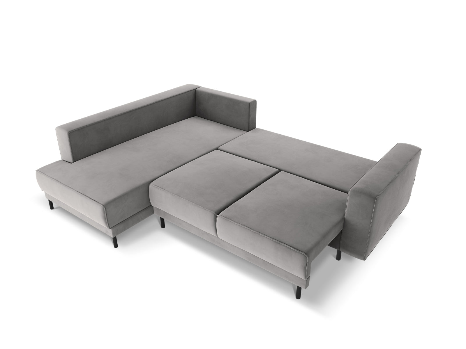 Stylisches 5-Sitzer Ecksofa Caro Velour in zartem Hellgrau, ideal für gemütliche Abende und als Schlafgelegenheit, von Micadoni.