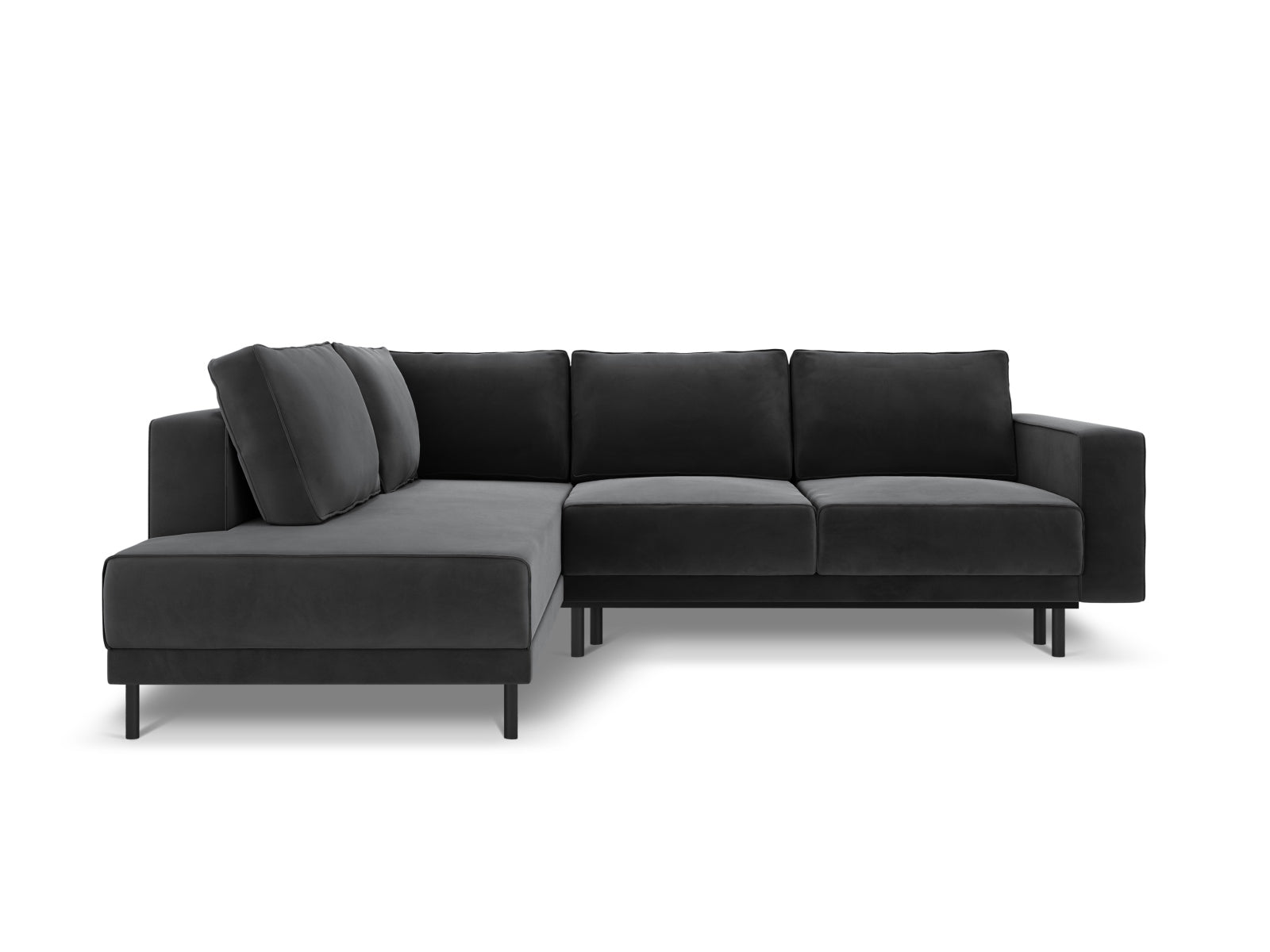 Modernes Caro Velour Ecksofa in Grau-Blau, 5-Sitzer mit praktischer Schlaffunktion, perfekt für entspannte Abende und Gästeübernachtungen.