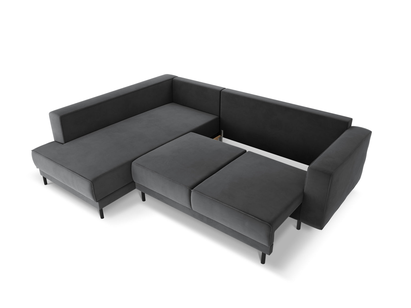Modernes Caro Velour Ecksofa in Grau-Blau, 5-Sitzer mit praktischer Schlaffunktion, perfekt für gemütliche Abende und Gästeübernachtungen.