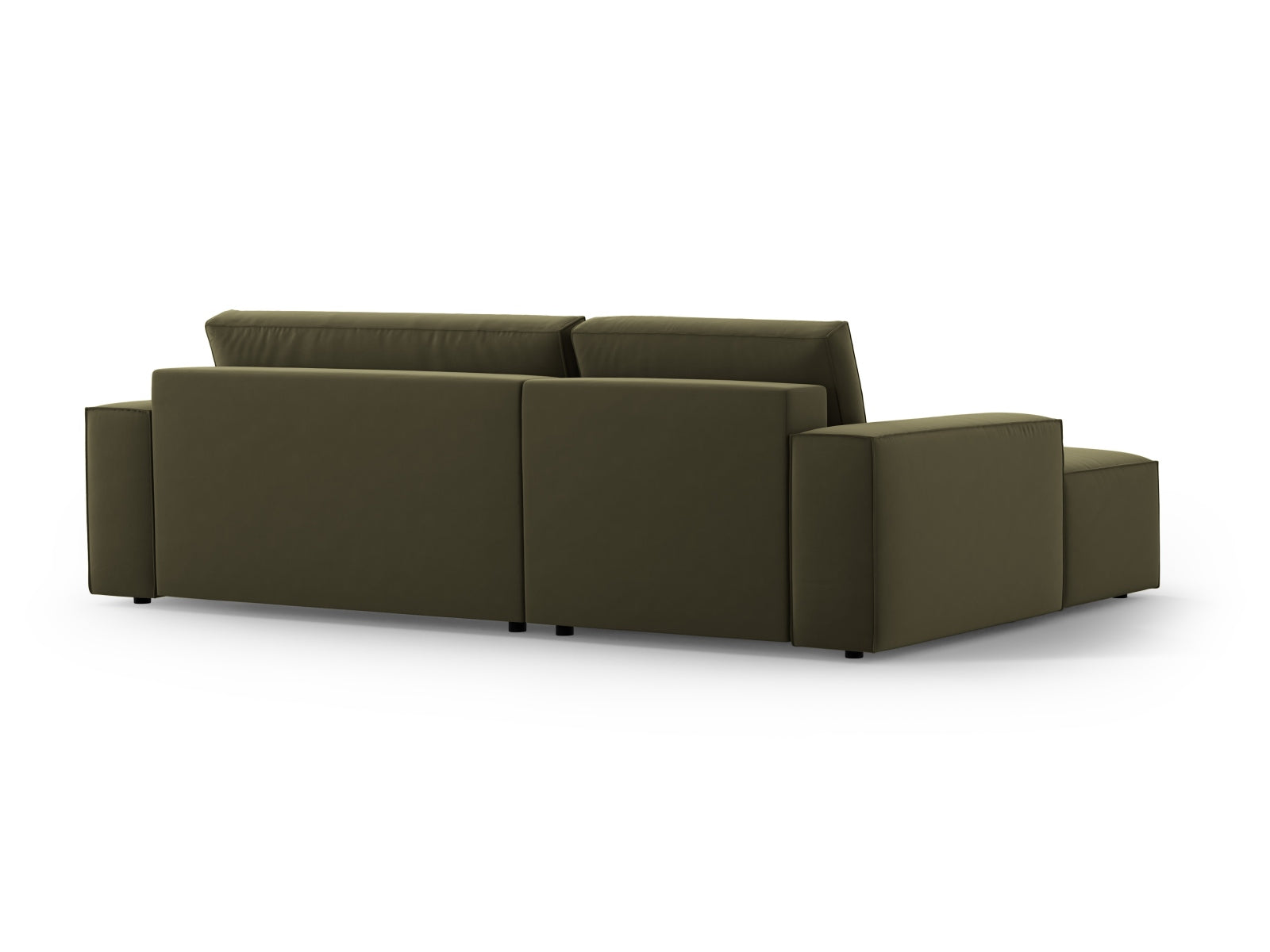 Elegantes Jodie Velour Ecksofa in sanftem Grün-Bluvel, linksseitig, mit komfortabler Schlaffunktion und integriertem Stauraum für vielseitige Nutzung.