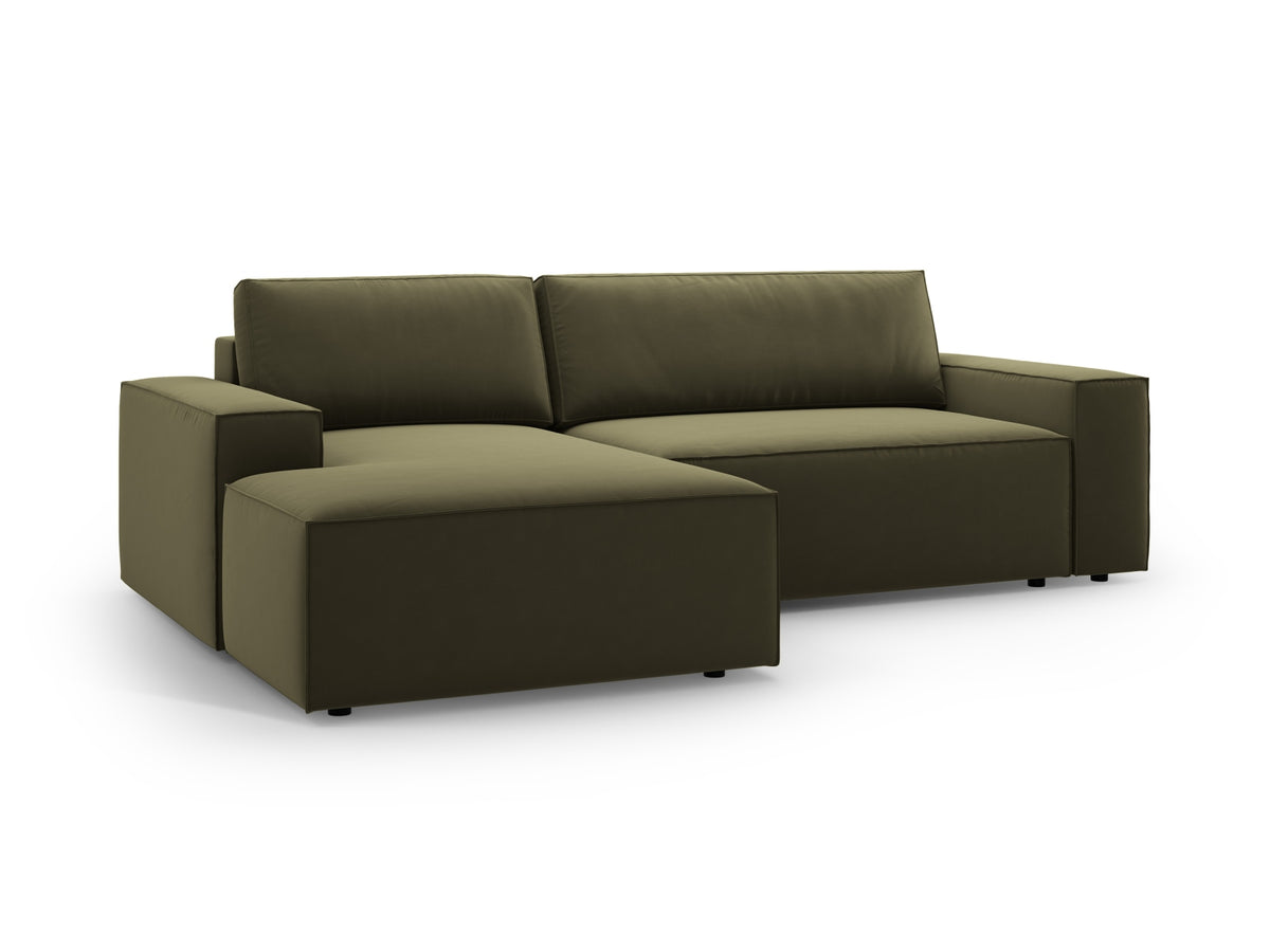 Jodie Velour Ecksofa links mit Schlaffunktion und Stauraumbox 3 Sitzer in Green-Bluvel präsentiert im Onlineshop von KAQTU Design AG. Bettsofa links ist von Micadoni