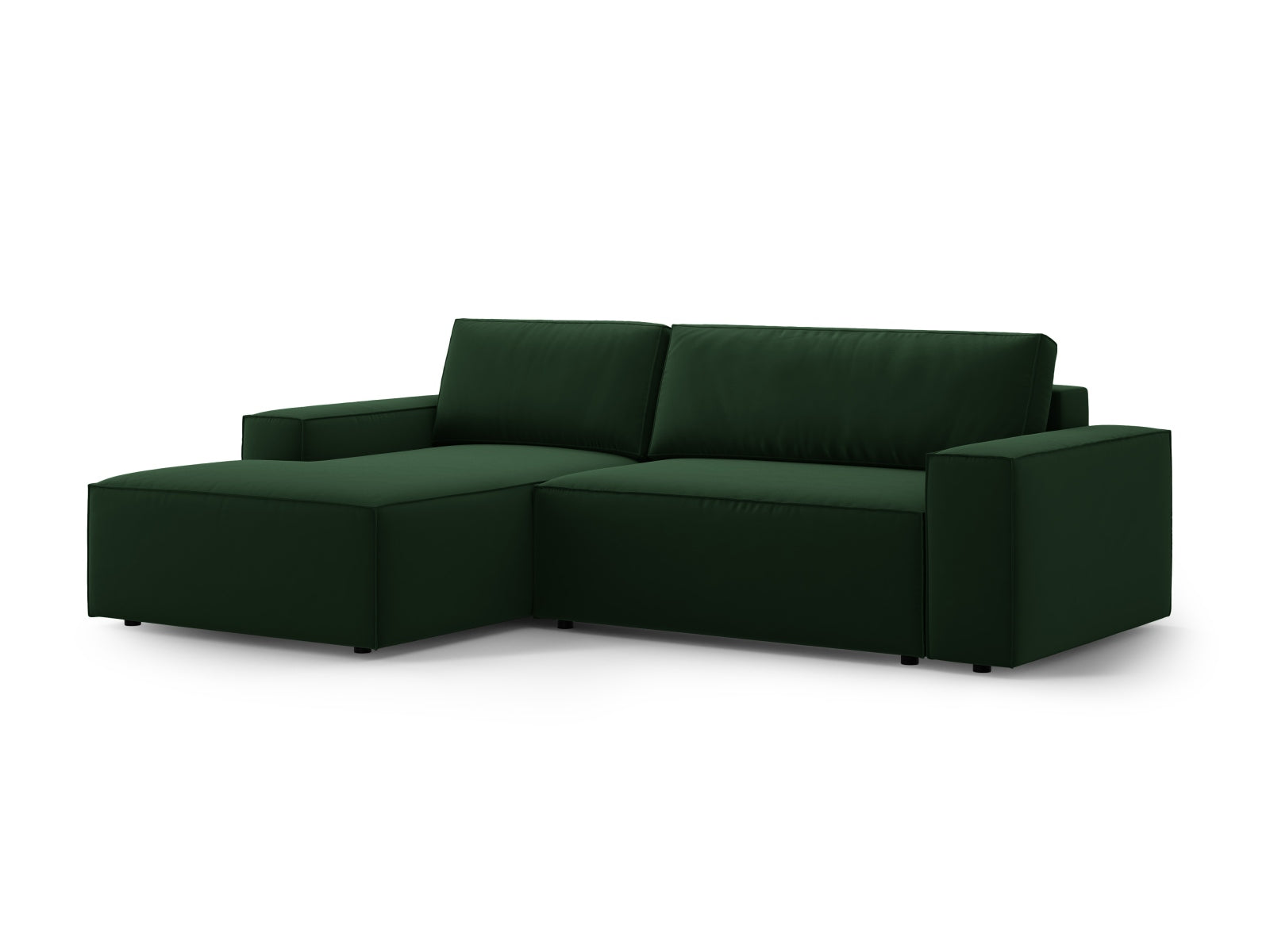 Erleben Sie das Jodie Velour Ecksofa links – ein elegantes 3-Sitzer Sofa mit praktischer Schlaffunktion und Stauraum für Ihr modernes Wohnzimmer.