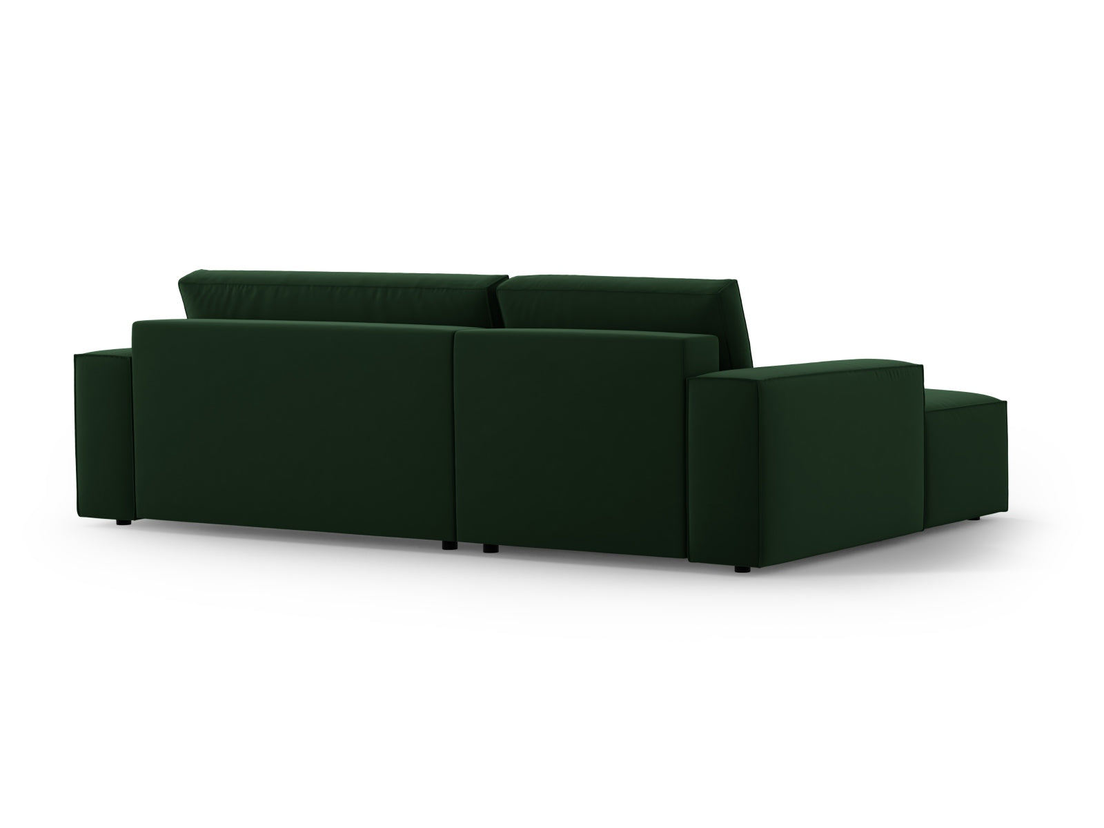 Elegantes Jodie Velour Ecksofa in sattem Grün, linksseitig, mit komfortabler Schlaffunktion und integriertem Stauraum für zusätzlichen Platz.