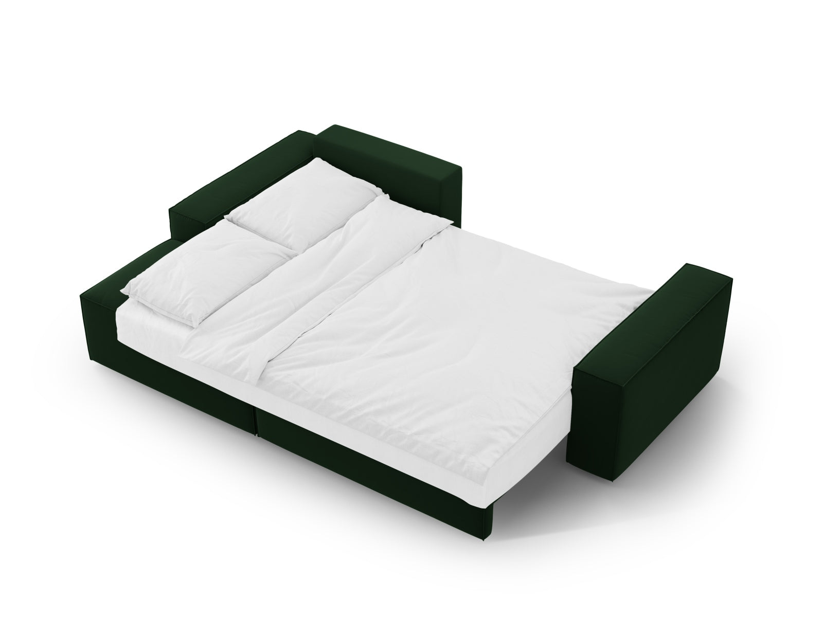 Elegantes Jodie Velour Ecksofa in sattem Grün, linksseitig, mit komfortabler Schlaffunktion und integriertem Stauraum für zusätzlichen Platz.