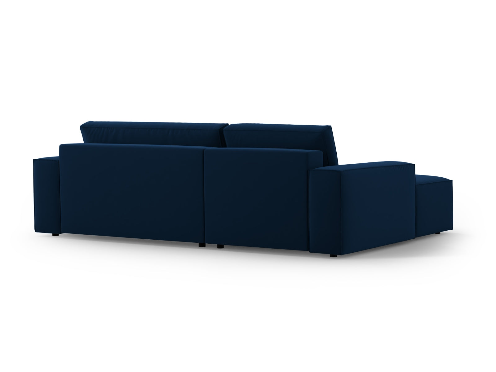 Elegantes Jodie Velour Ecksofa in Royalblau, linksseitig, mit komfortabler Schlaffunktion und integriertem Stauraum für zusätzlichen Platz.