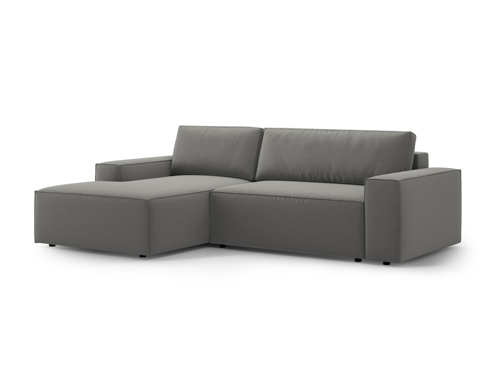 Erleben Sie das elegante Jodie Velour Ecksofa links mit praktischer Schlaffunktion und Stauraum. Ideal für stilvolle Wohnräume und spontane Übernachtungen.