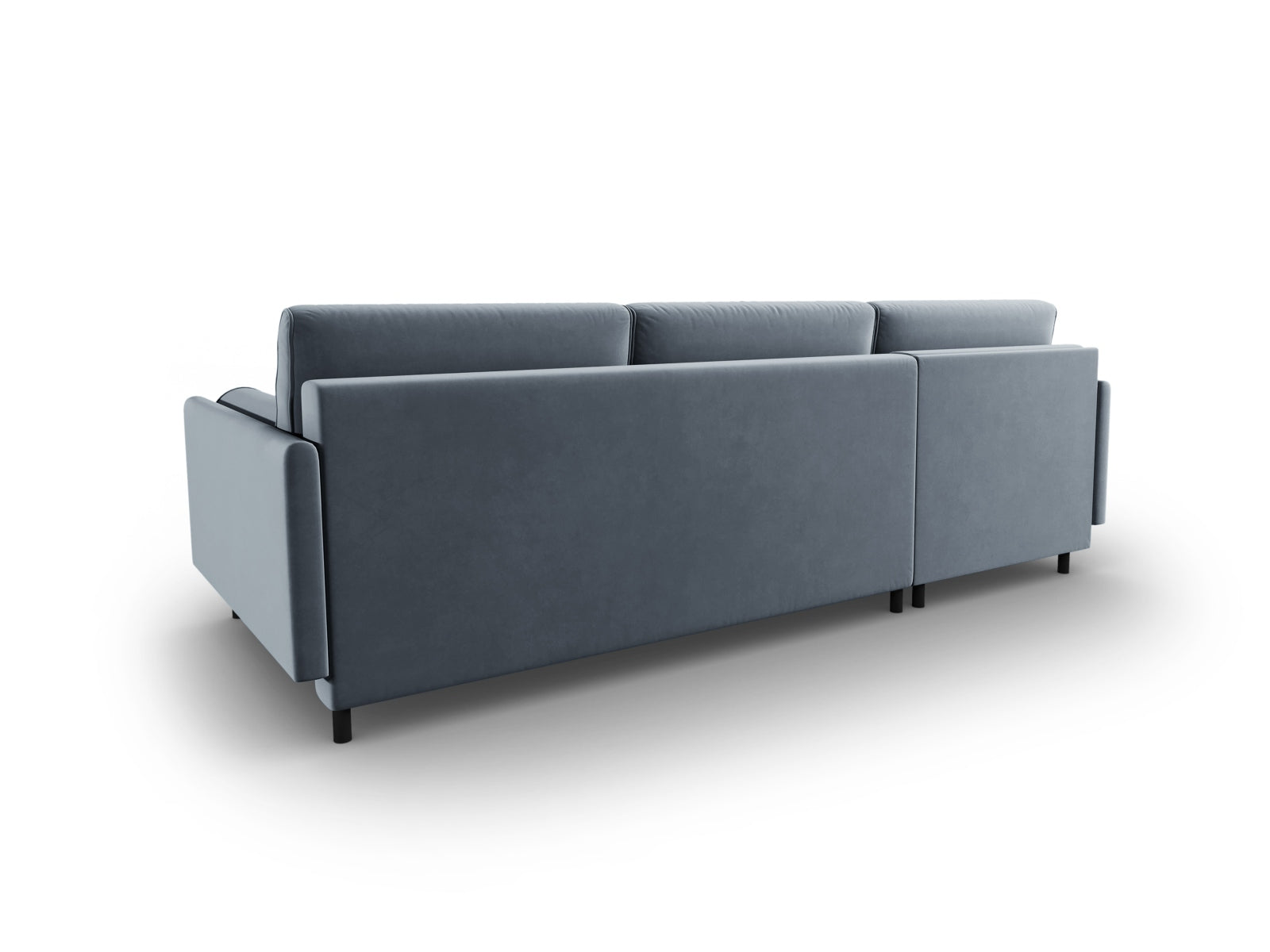 Stylisches Scott Velour Ecksofa in sanftem Hellblau, 5-Sitzer mit vielseitiger Schlaffunktion und integriertem Stauraum für zusätzlichen Komfort.