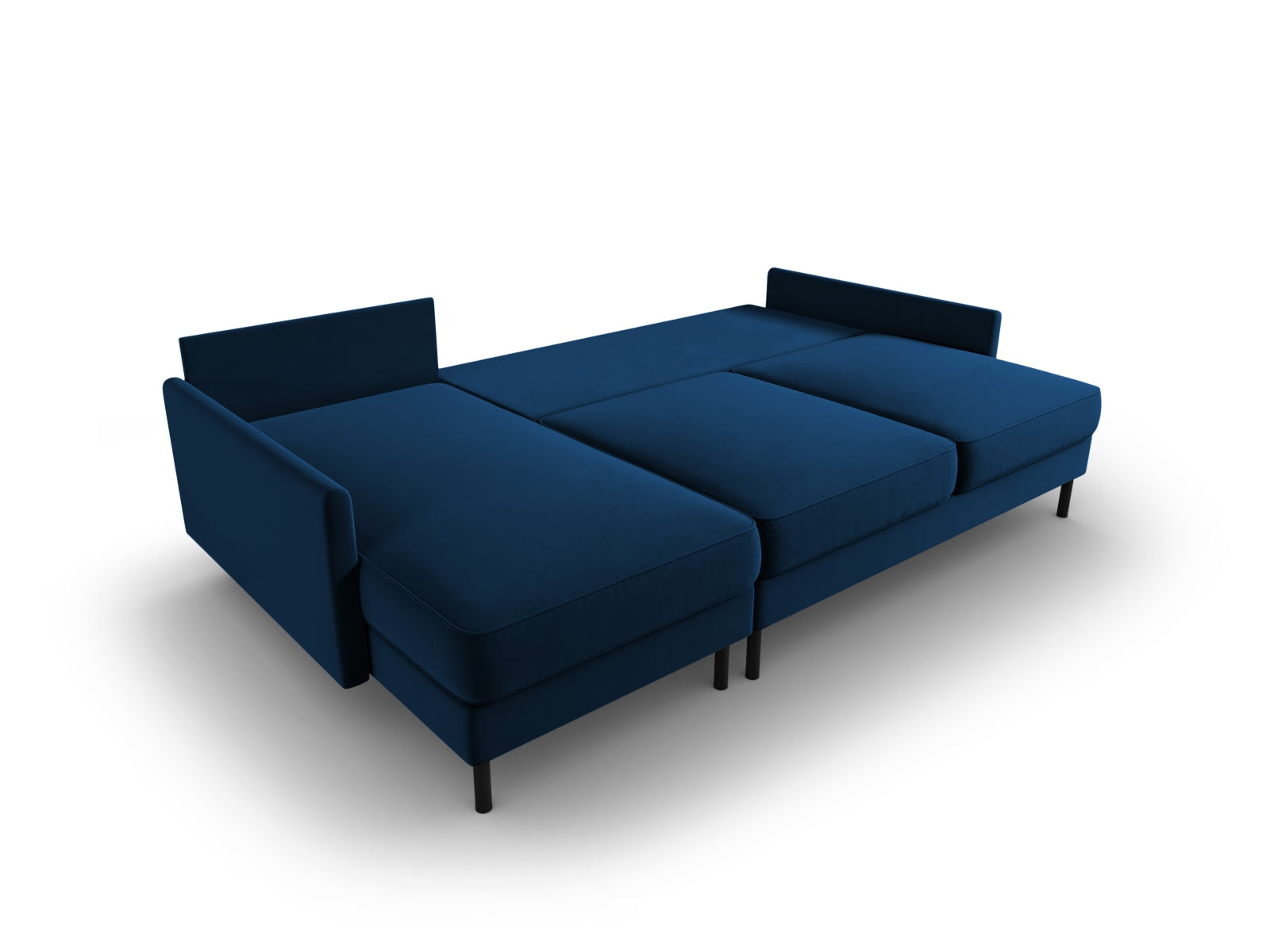 Modernes 5-Sitzer Ecksofa in Royal Blue aus Velours, linksseitig, mit praktischer Schlaffunktion und Stauraum für zusätzlichen Komfort.