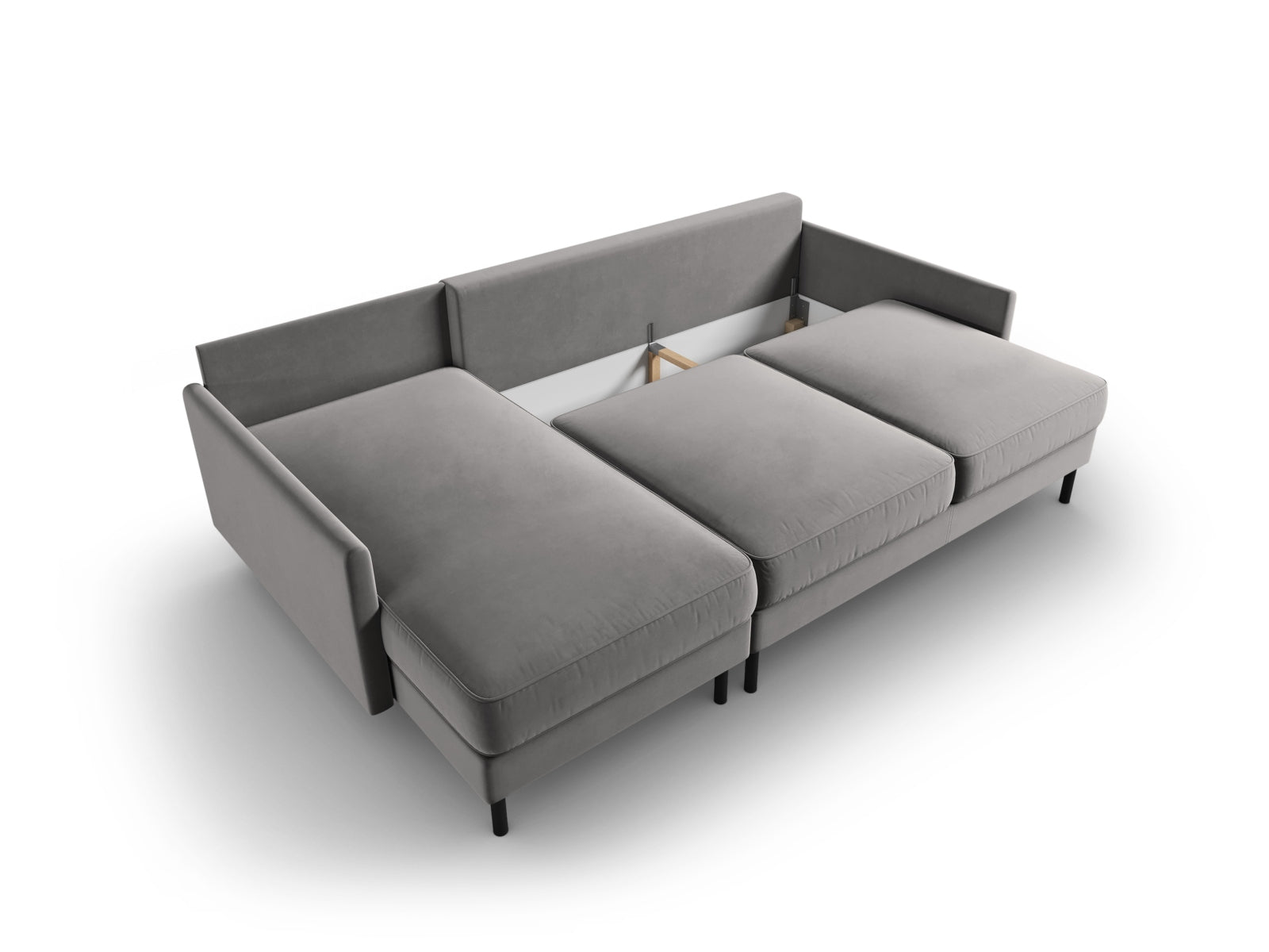 Stylisches 5-Sitzer Ecksofa in Hellgrau aus Scott Velour, ideal für entspannte Abende und als praktisches Schlafsofa mit Stauraum.