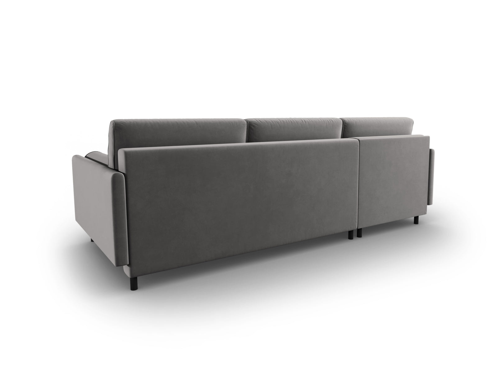 Elegantes linksseitiges Ecksofa in Hellgrau aus hochwertigem Scott Velour, perfekt für Gästeübernachtungen und mit praktischem Stauraum.