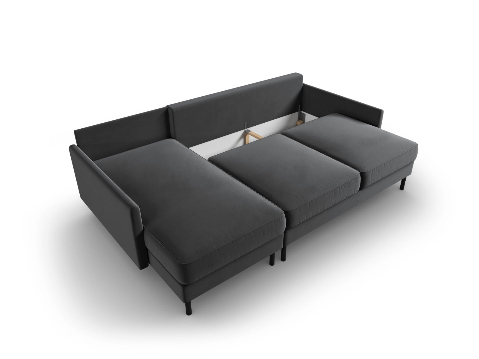 Stylisches, graublaues 5-Sitzer Ecksofa aus Scott Velour, linksseitig, mit integrierter Schlaffunktion und praktischem Stauraum.