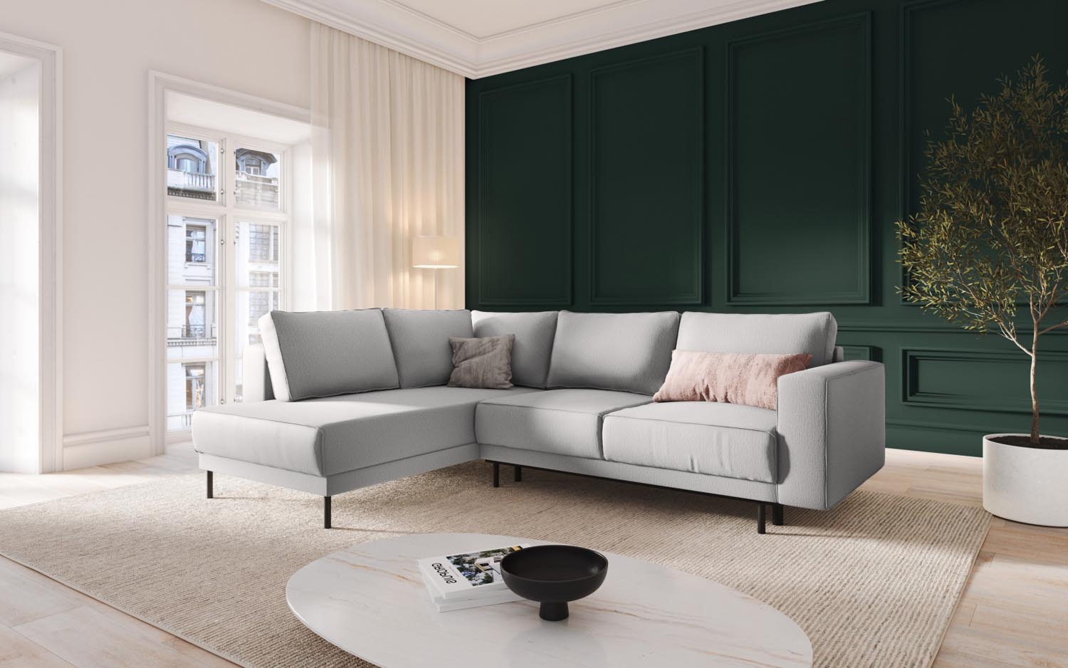 Entdecken Sie das stilvolle Caro Ecksofa von Micadoni – ein 5-Sitzer mit praktischer Schlaffunktion links, ideal für gemütliche Abende und Übernachtungsgäste.