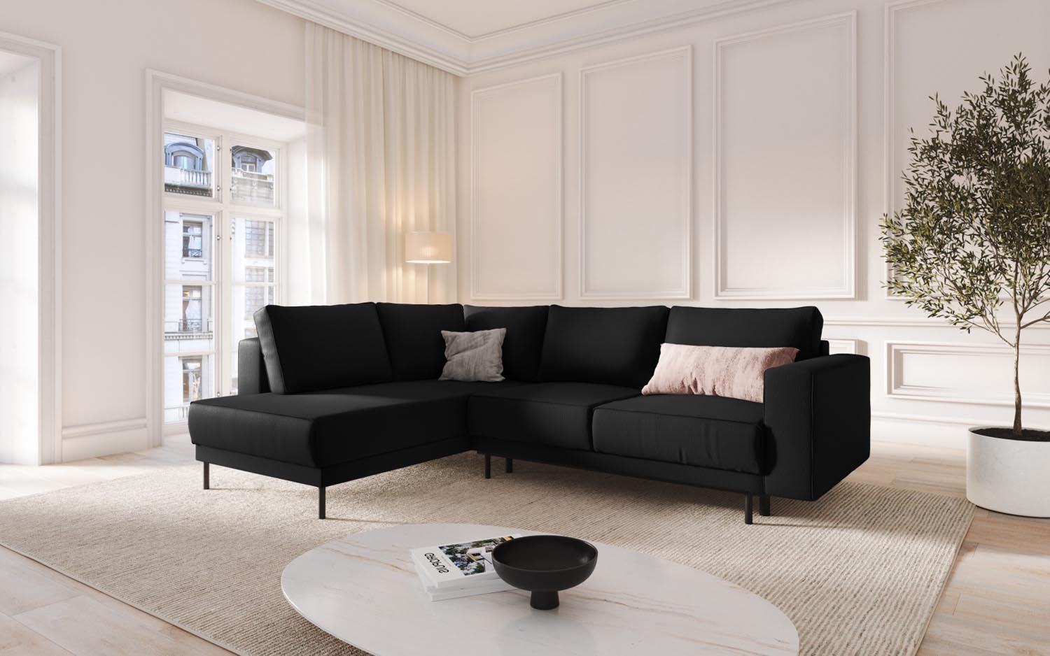 Entdecken Sie das stilvolle Caro Ecksofa von Micadoni – ein 5-Sitzer mit praktischer Schlaffunktion links, ideal für gemütliche Abende und Übernachtungsgäste.