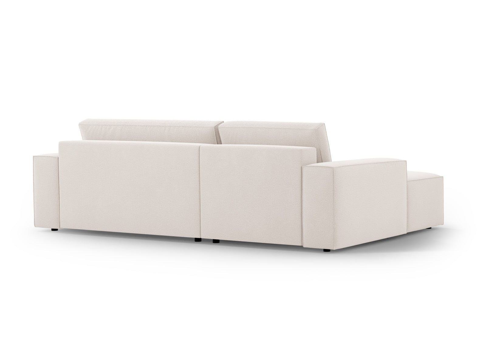 Stilvolles Jodie Ecksofa links in sanftem Beige, ideal für entspannte Abende, mit praktischer Schlaffunktion und Stauraum für zusätzlichen Komfort.