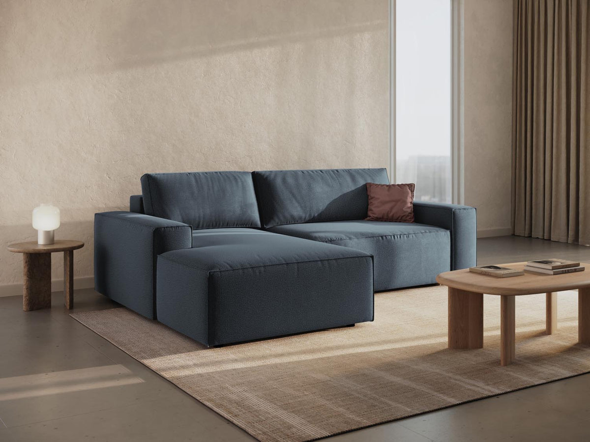 Jodie Ecksofa links mit Schlaffunktion und Stauraumbox 3 Sitzer in Blue-Megan präsentiert im Onlineshop von KAQTU Design AG. Bettsofa links ist von Micadoni