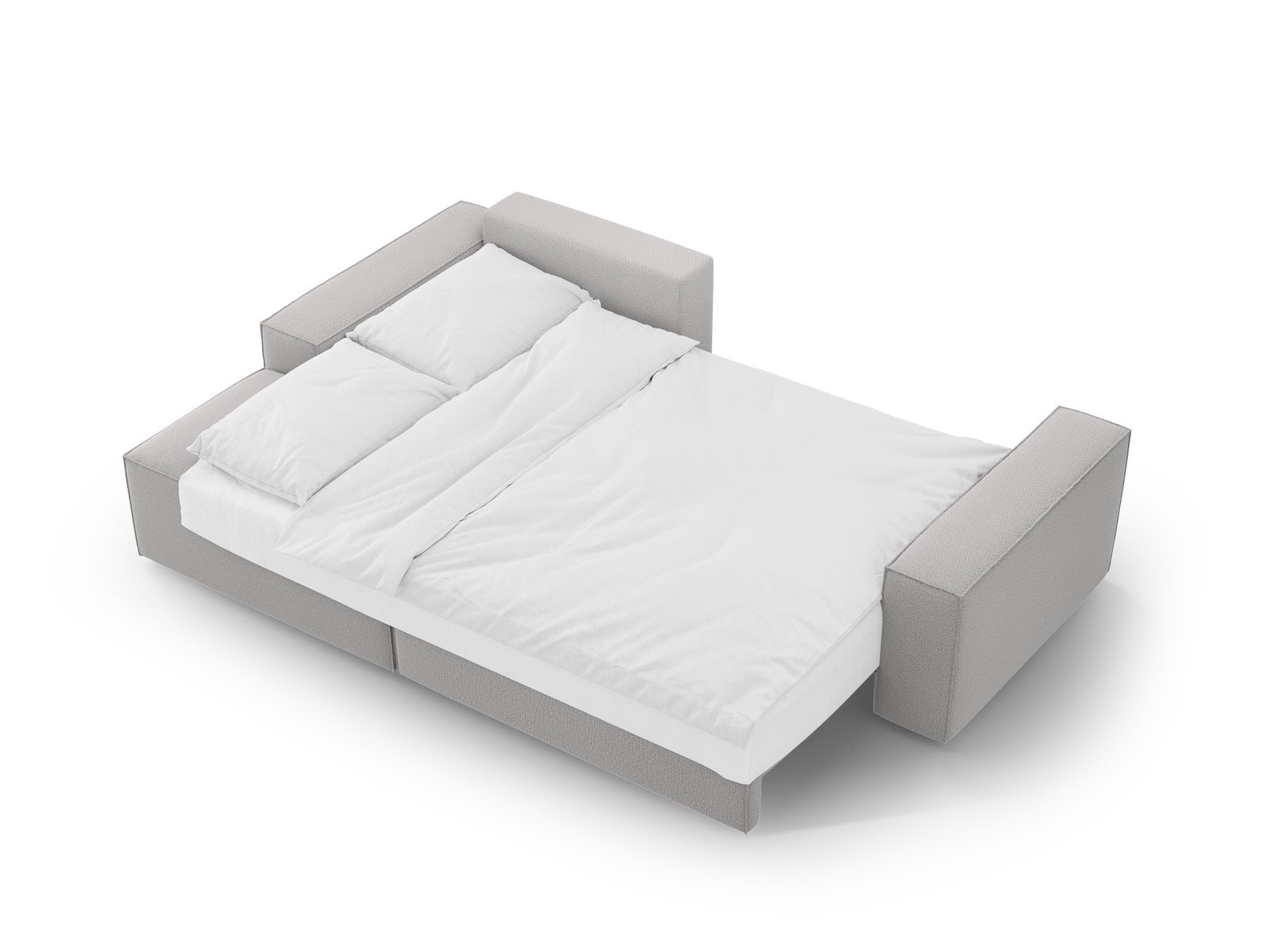 Modernes Jodie Ecksofa links in elegantem Grau, ideal für Gästeübernachtungen und mit nützlichem Stauraum für Kissen und Decken.