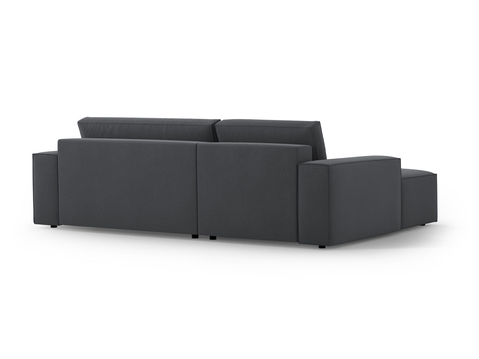 Modernes Jodie Ecksofa links in stilvollem Dunkelgrau, ideal für kleine Räume, bietet Schlaffunktion und praktischen Stauraum.