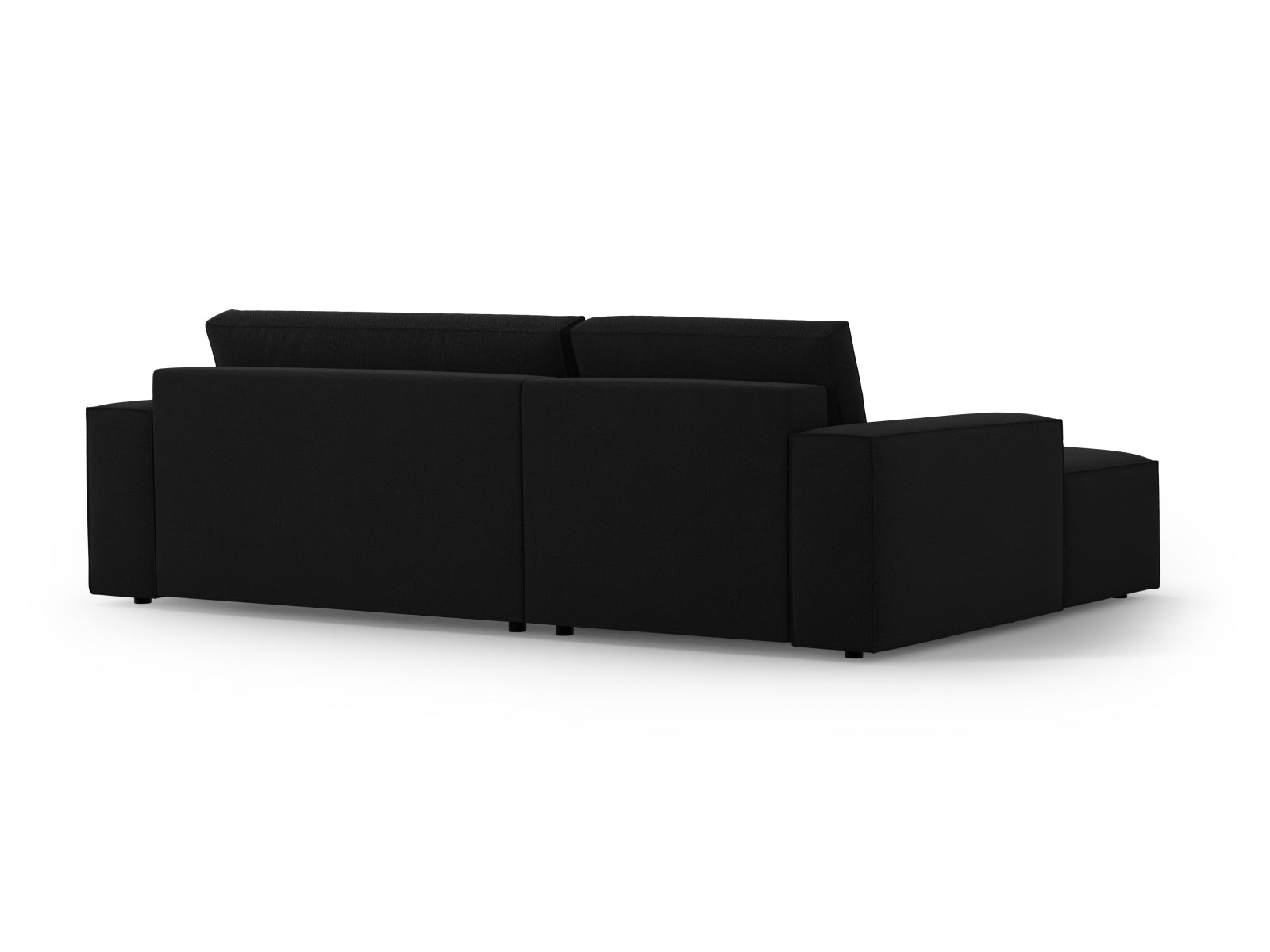 Modernes Jodie Ecksofa links in stilvollem Schwarz, ideal als Schlafsofa mit integriertem Stauraum für eine platzsparende Lösung.
