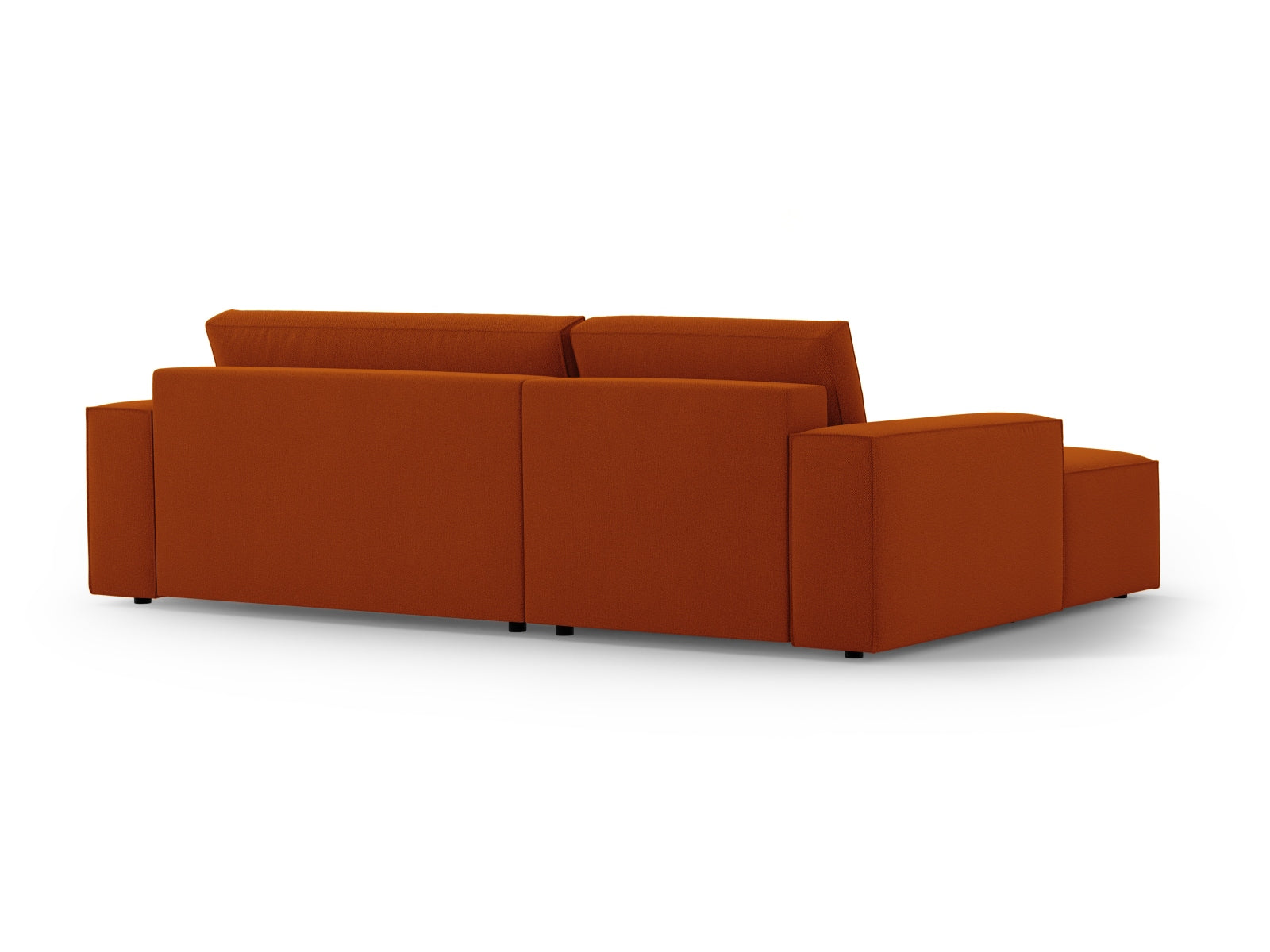 Modernes Jodie Ecksofa links in stilvollem Terracotta, ideal für entspannte Abende und mit cleverem Stauraum für Kissen und Decken.