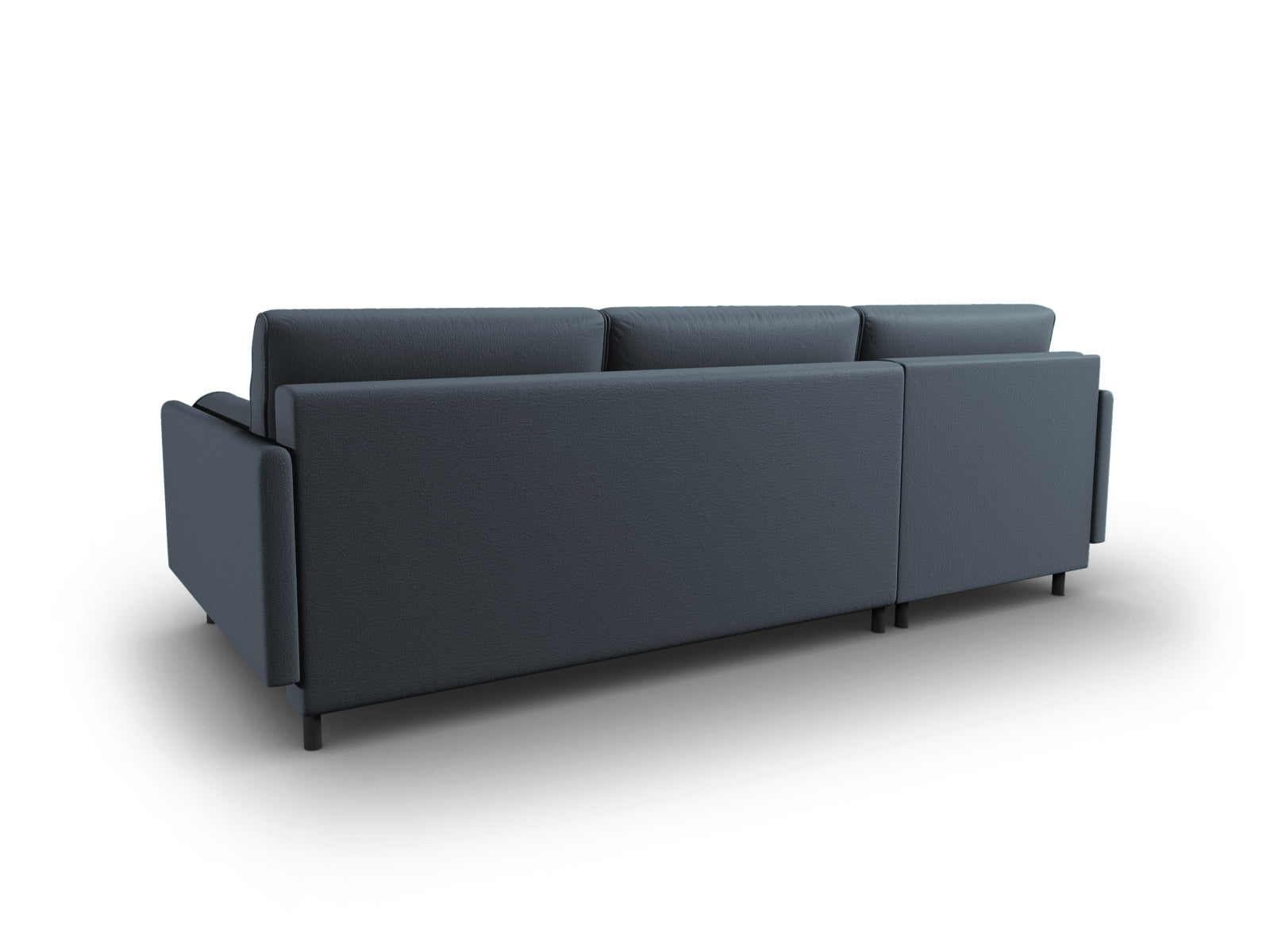 Elegantes Scott Ecksofa links in ansprechendem Blau, perfekt für 5 Personen, bietet eine komfortable Schlaffunktion und zusätzlichen Stauraum.
