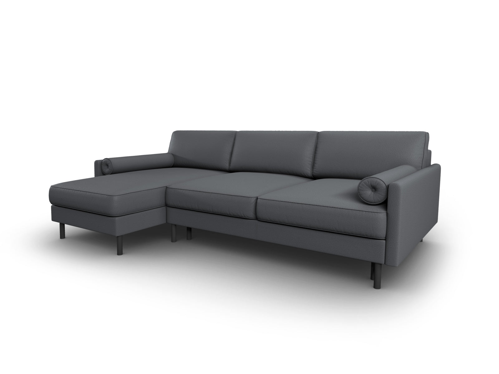 Elegantes Scott Ecksofa in Dunkelgrau, 5-Sitzer mit praktischer Schlaffunktion und Stauraum, perfekt für stilvolle und funktionale Wohnräume.