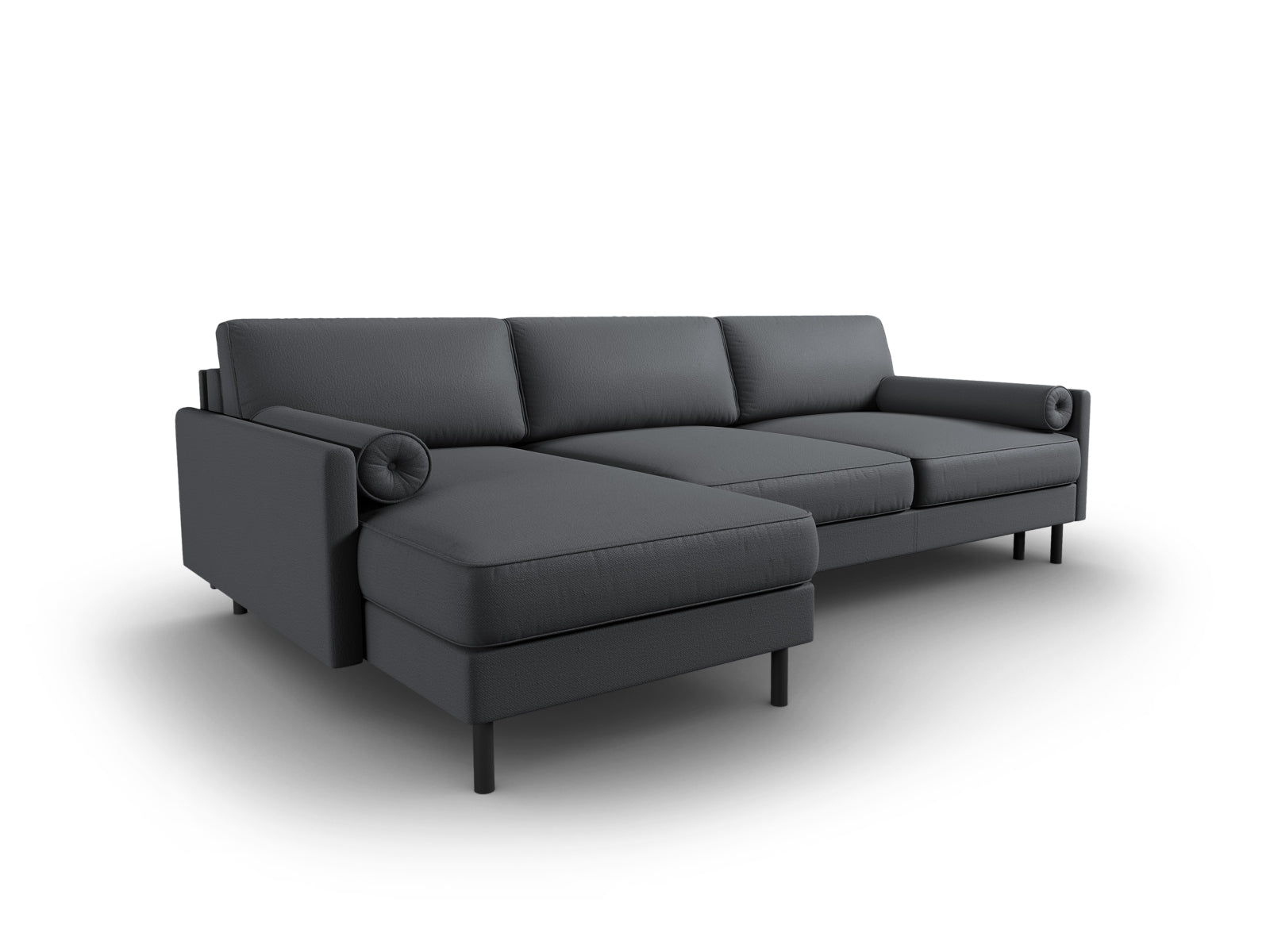Modernes Scott Ecksofa in Dunkelgrau, 5-Sitzer mit cleverer Schlaffunktion und integriertem Stauraum, ideal für gemütliche Wohnbereiche.