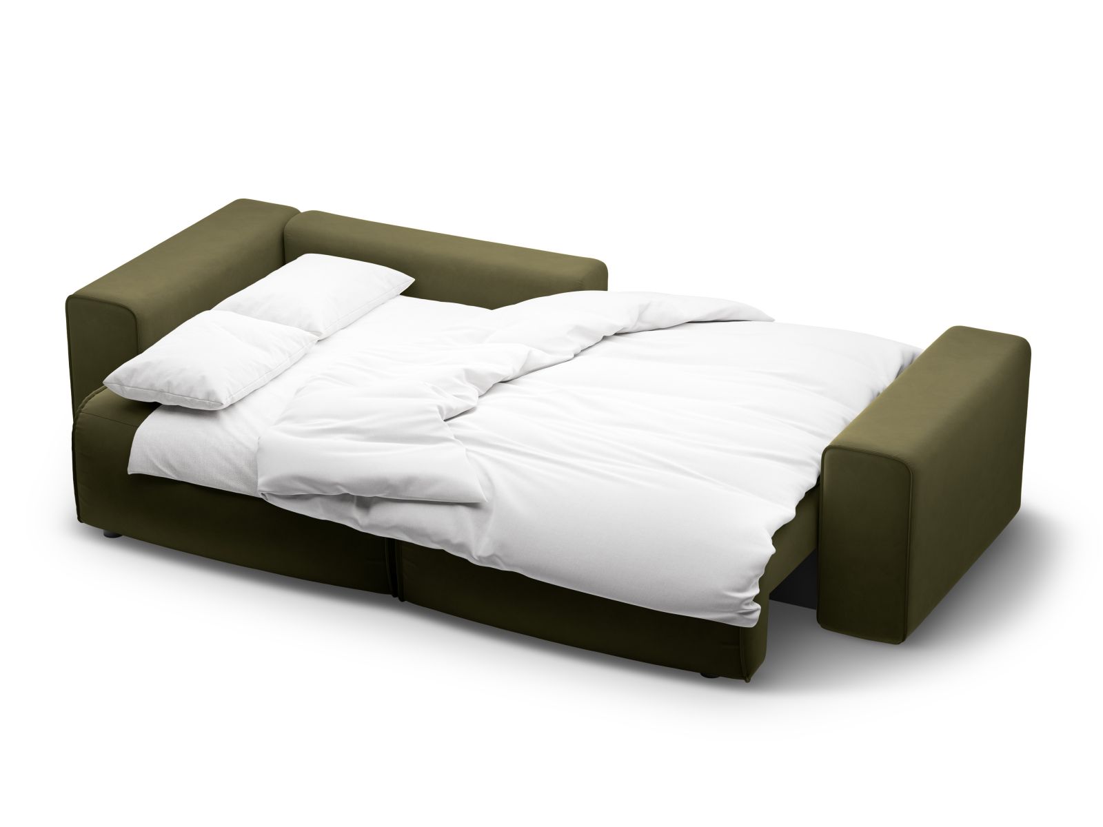 Stylisches 3-Sitzer Ecksofa Victor in Moss Green Melange-Paris, perfekt für Gästeübernachtungen und mit praktischem Stauraum für mehr Ordnung.