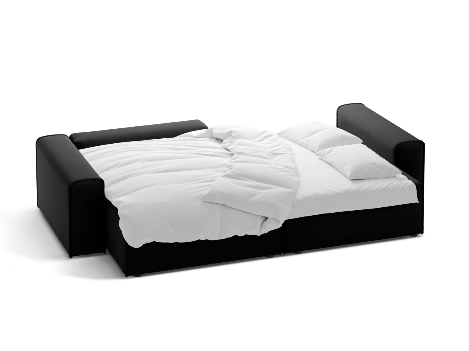 Stylisches 3-Sitzer Ecksofa Victor in edlem Schwarz, bietet eine komfortable Schlaffunktion und cleveren Stauraum für Ihr Zuhause.