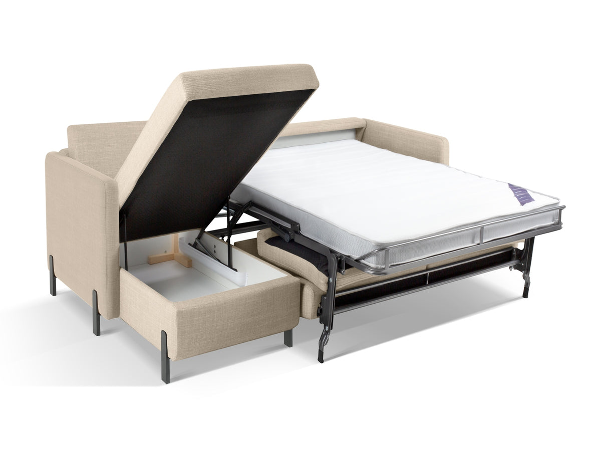 Gloria Ecksofa links mit Schlaffunktion und Stauraum 4 Sitzer in Beige-Bjorn präsentiert im Onlineshop von KAQTU Design AG. Bettsofa links ist von Micadoni
