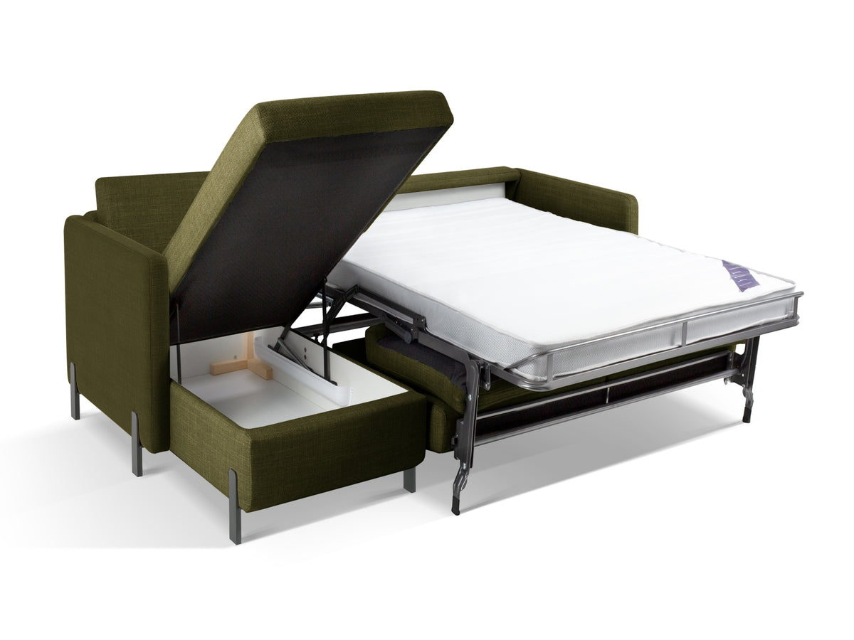 Gloria Ecksofa links mit Schlaffunktion und Stauraum 4 Sitzer in Green-Bjorn präsentiert im Onlineshop von KAQTU Design AG. Bettsofa links ist von Micadoni