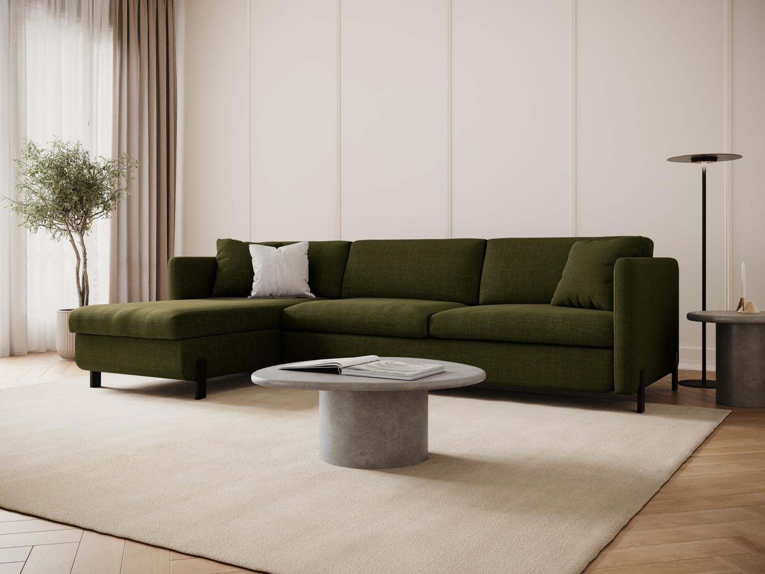 Entdecken Sie das elegante Gloria Ecksofa von Micadoni! Dieses 4-Sitzer Sofa vereint Schlaffunktion und praktischen Stauraum für Ihr Zuhause.