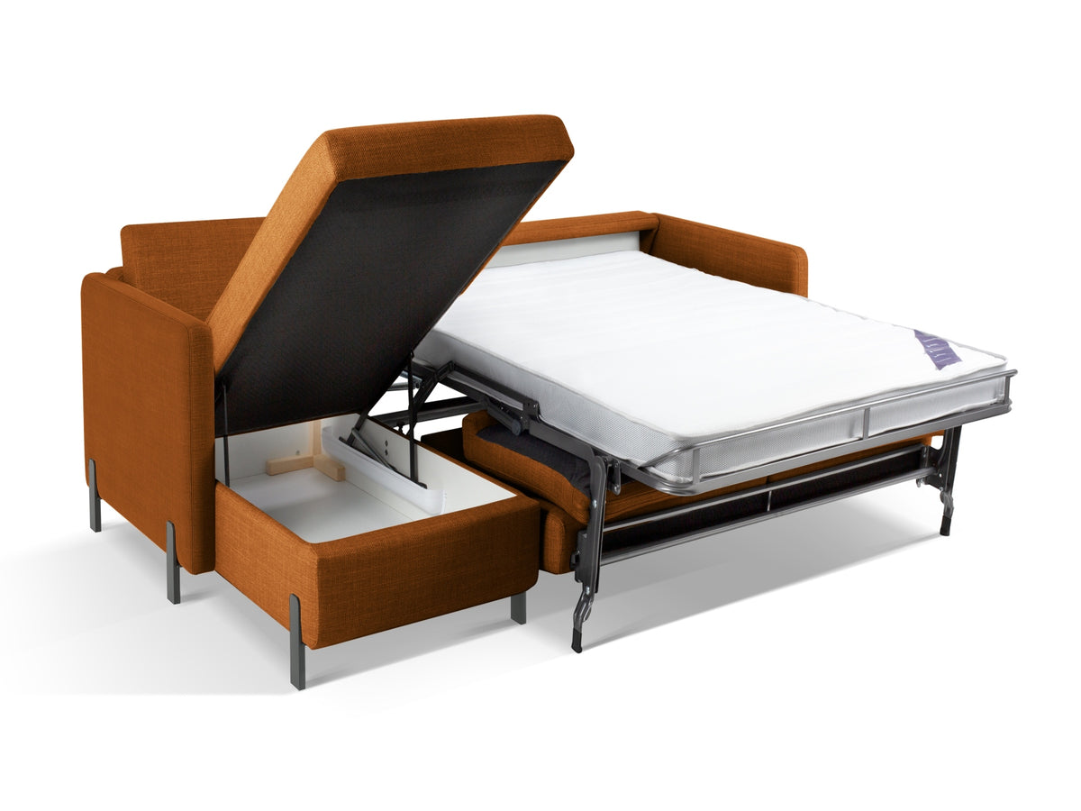 Gloria Ecksofa links mit Schlaffunktion und Stauraum 4 Sitzer in Brick-Bjorn präsentiert im Onlineshop von KAQTU Design AG. Bettsofa links ist von Micadoni
