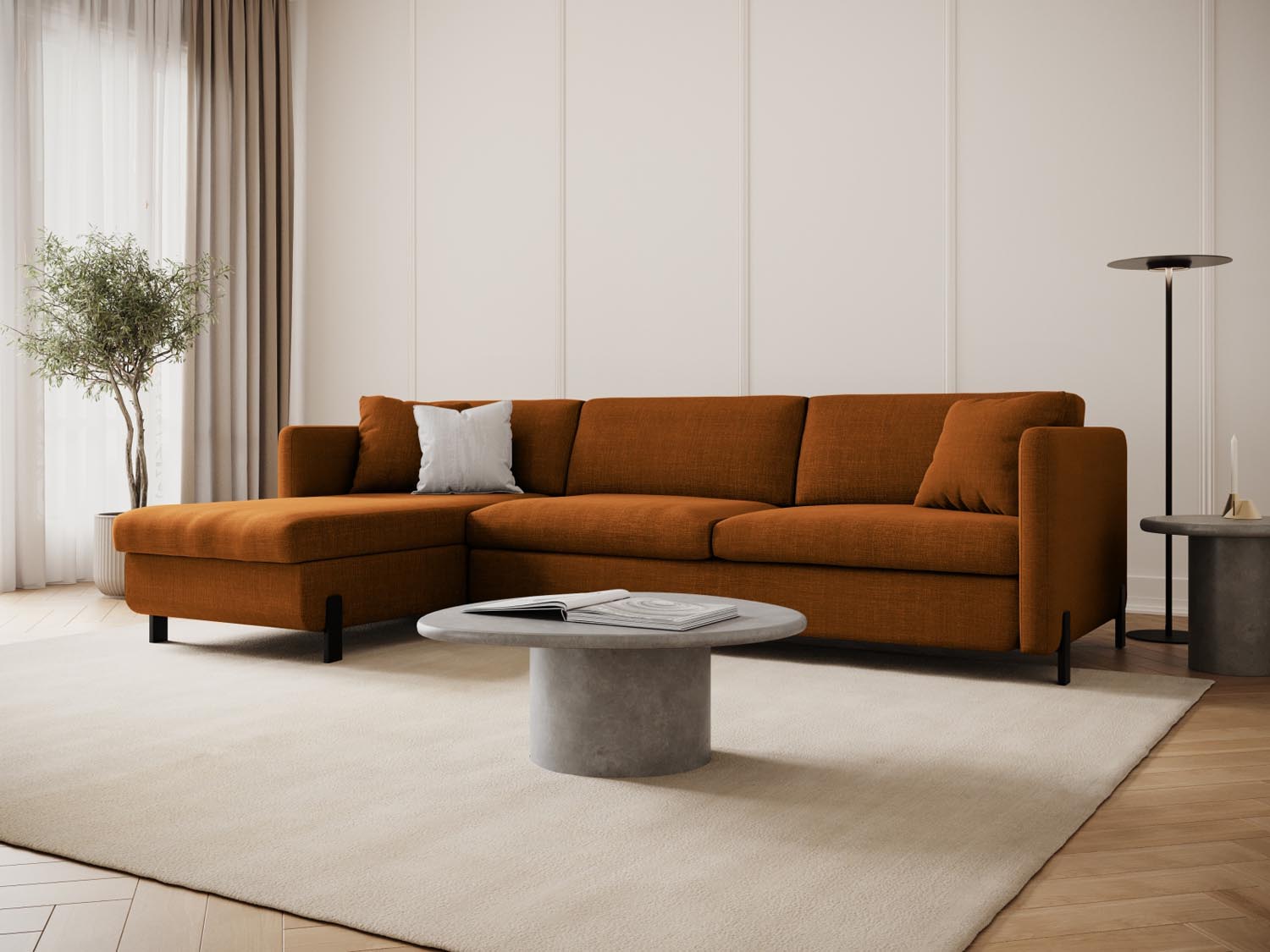 Erleben Sie das stilvolle Gloria Ecksofa von Micadoni! Dieses 4-Sitzer Sofa bietet eine praktische Schlaffunktion und cleveren Stauraum für Ihr Zuhause.