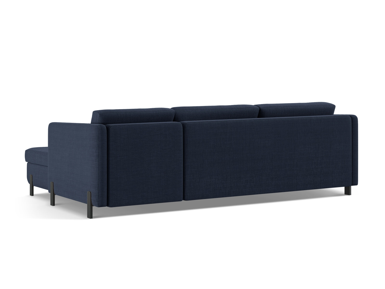 Stylisches Ecksofa Gloria in Blau, linksseitig, bietet eine Schlaffunktion und Stauraum für optimale Raumnutzung und Komfort.