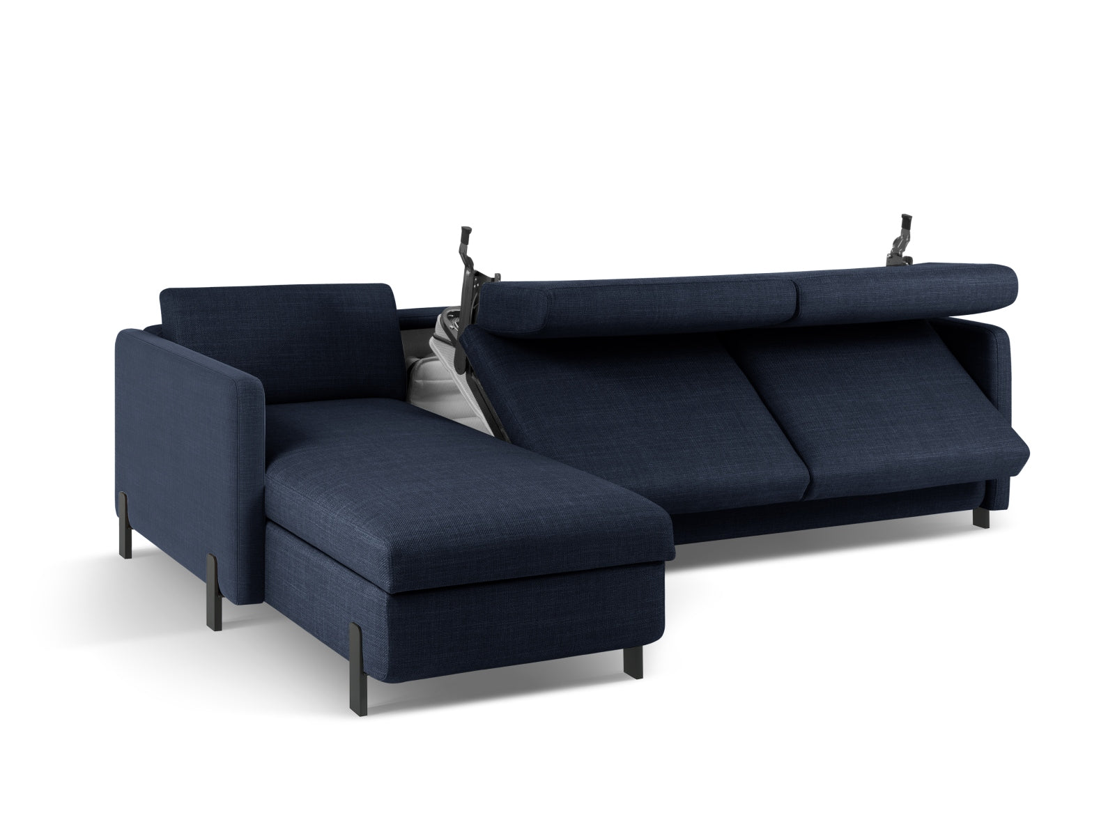 Elegantes linksseitiges Ecksofa Gloria in Blau, 4-Sitzer mit praktischer Schlaffunktion und integriertem Stauraum für zusätzlichen Komfort.