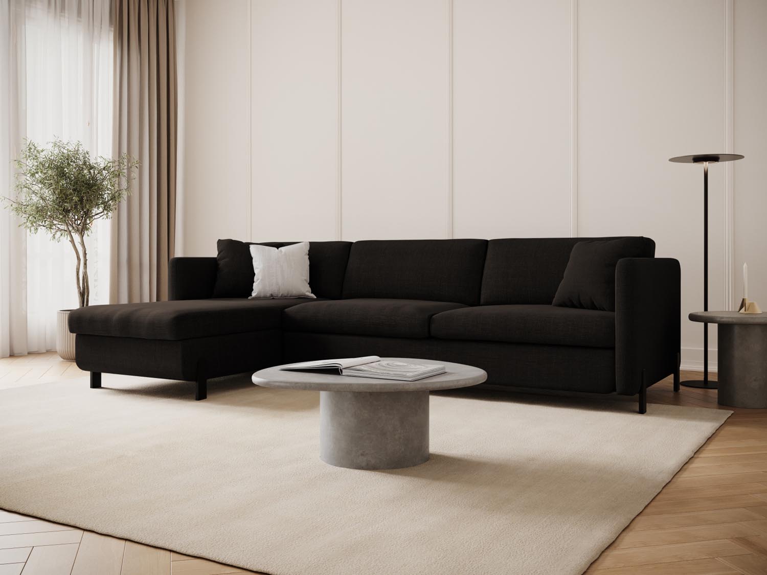 Erleben Sie das stilvolle Gloria Ecksofa von Micadoni! Dieses 4-Sitzer Sofa bietet eine praktische Schlaffunktion und cleveren Stauraum.