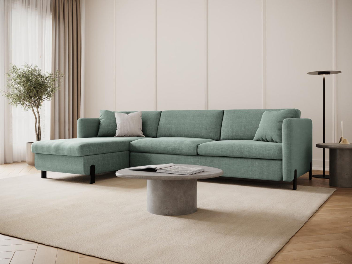 Gloria Ecksofa links mit Schlaffunktion und Stauraum 4 Sitzer in Mint-Bjorn präsentiert im Onlineshop von KAQTU Design AG. Bettsofa links ist von Micadoni