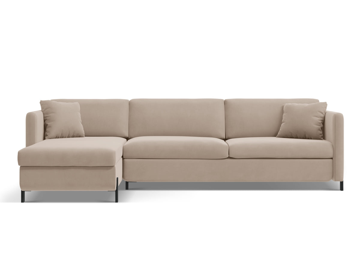 Gloria Velour links Ecksofa mit Schlaffunktion und Stauraum 4 Sitzer in Beige-Salvador präsentiert im Onlineshop von KAQTU Design AG. Bettsofa links ist von Micadoni